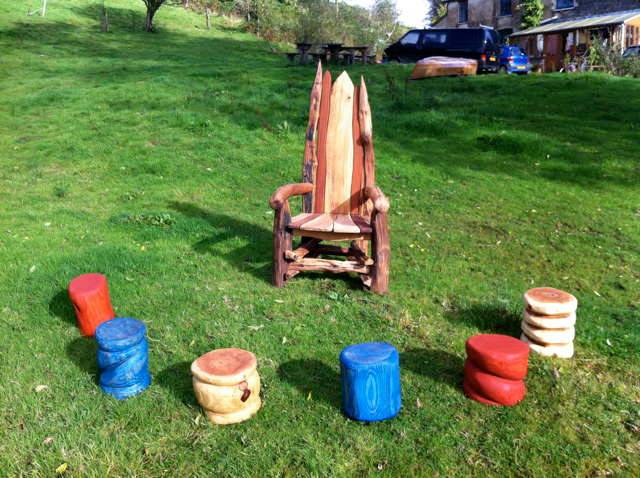 Handcrafted oak storytelling stools — bespoke carved wooden seating for schools, Mid Wales