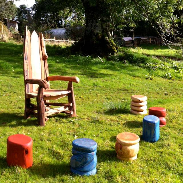Set of handmade storytelling stools — carved wooden seating for schools and libraries, Wales