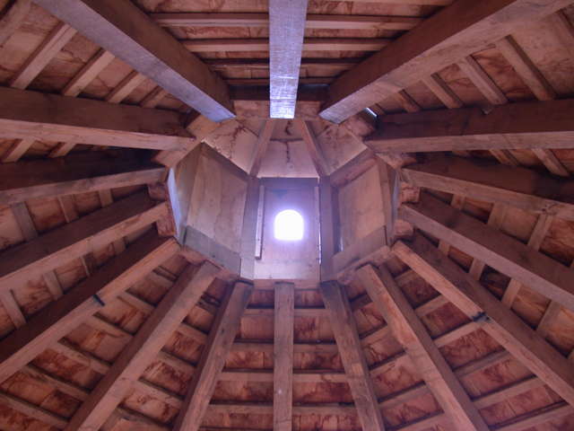 Wooden roof on handmade timber storytelling house — bespoke outdoor pavilion, Wales