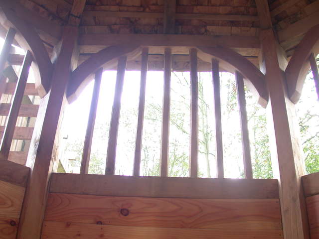 Window detail on handmade timber frame storytelling pavilion — bespoke outdoor school structure, Wales