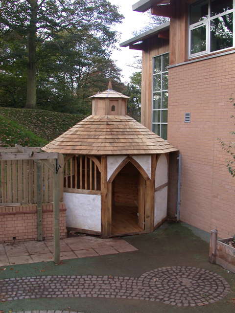 Handcrafted storytelling house in school grounds — bespoke timber frame outdoor pavilion, Wales