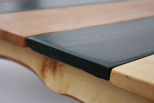 Stripy slate and oak coffee table — handcrafted from Welsh slate, Wales