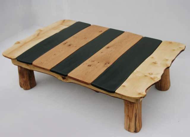 Stripy slate coffee table with matching side tables — handmade natural materials, Wales