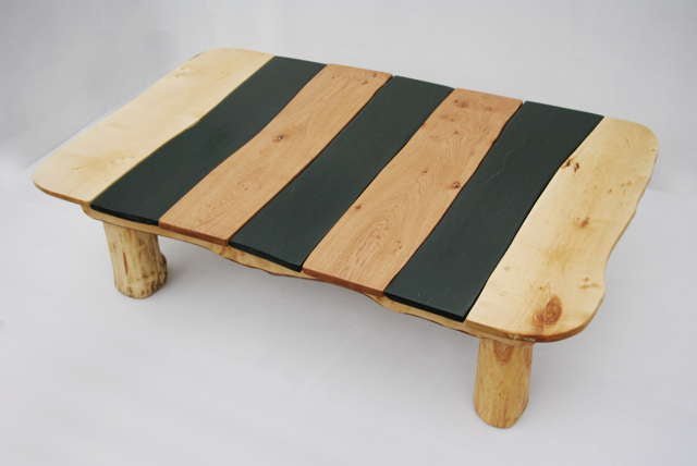 Stripy slate coffee table — handcrafted Welsh slate and solid oak, Wales