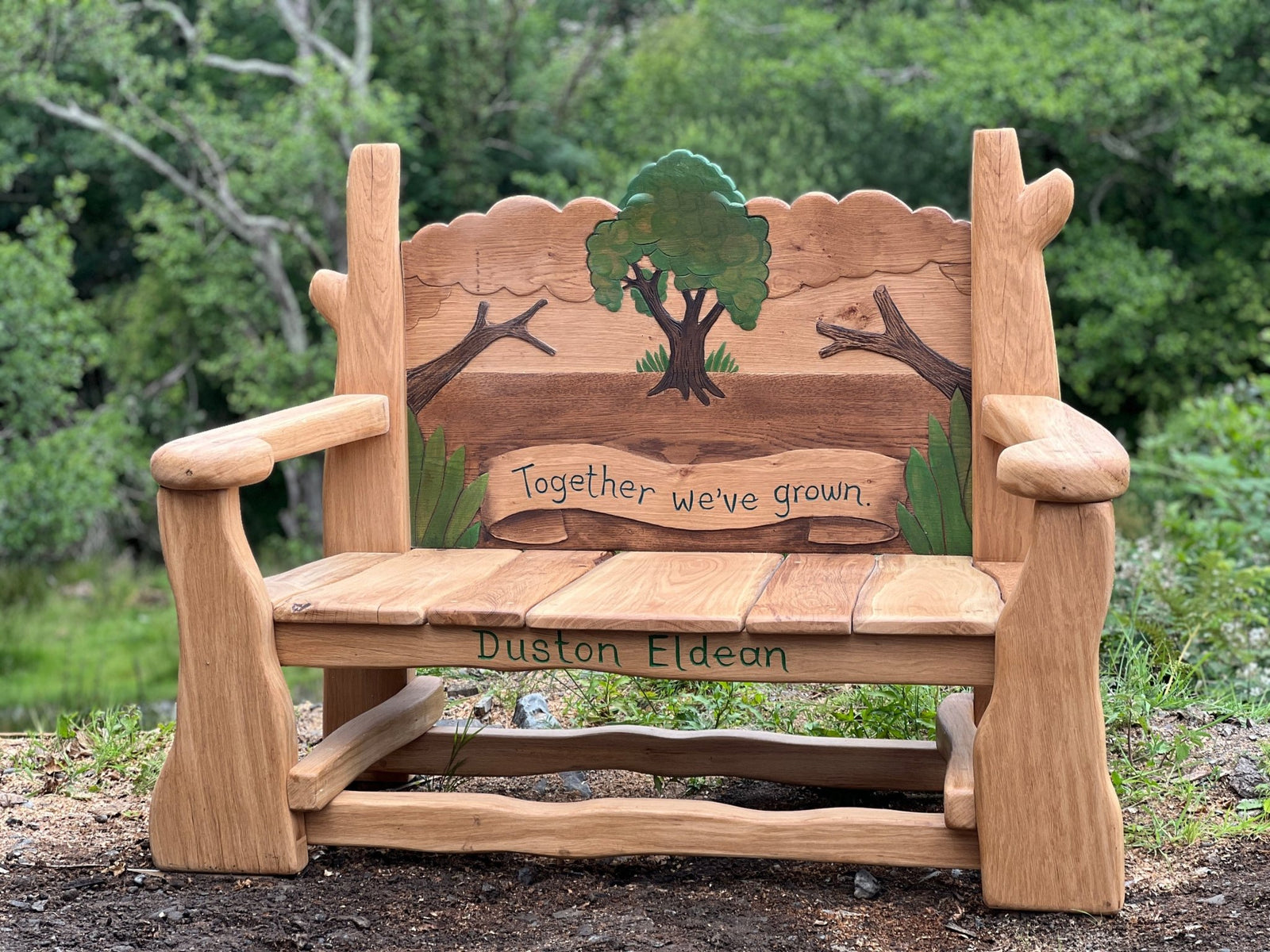 Custom oak remembrance bench — handmade UK, personalised woodland memorial, Wales