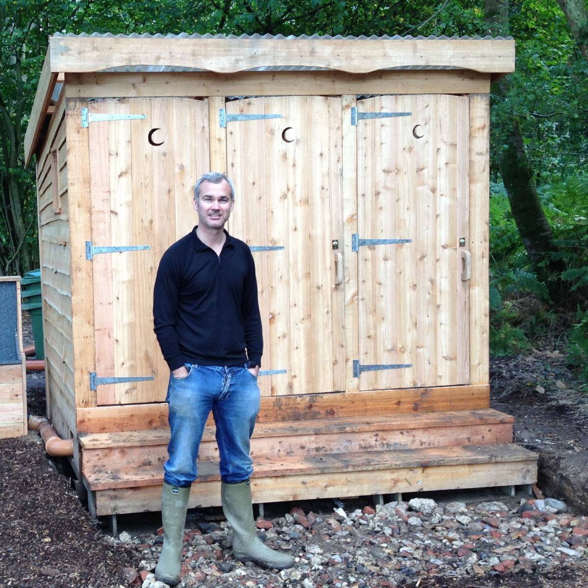 Triple wooden composting toilet block for festivals and campsites — handmade UK