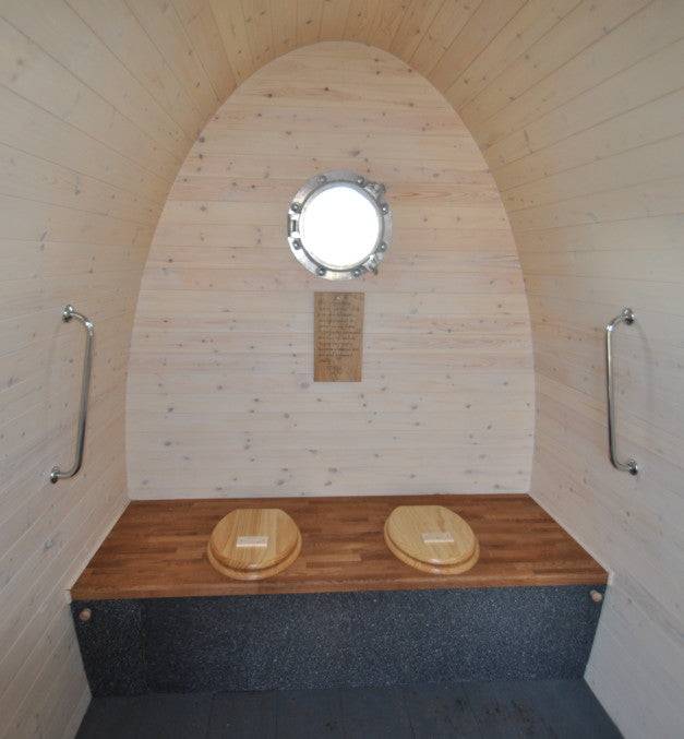 Twin chamber compost toilet box open — sustainable eco toilet, handmade Wales