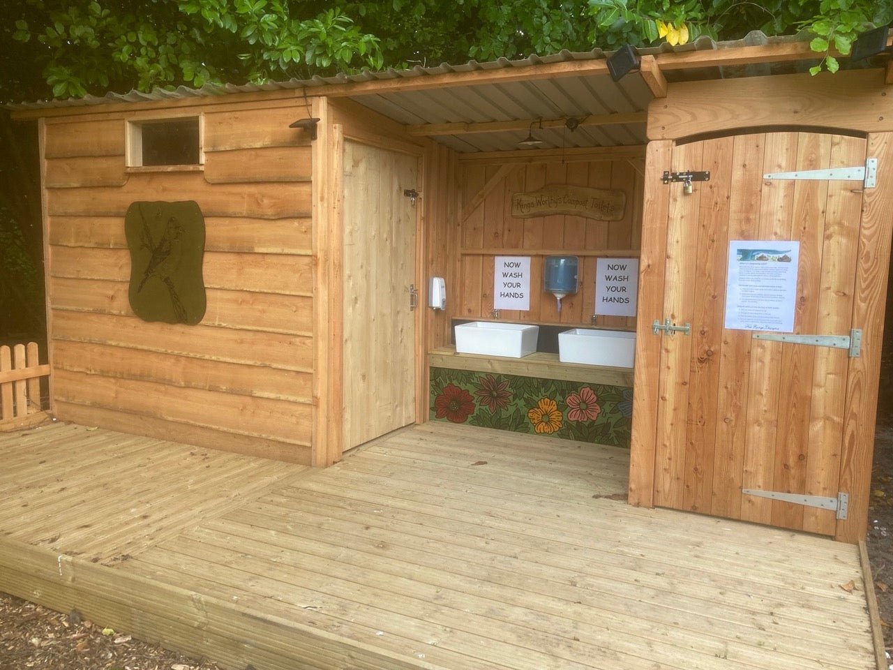 Twin composting toilet with wheelchair ramp and disabled access — handmade eco outdoor facility, Wales
