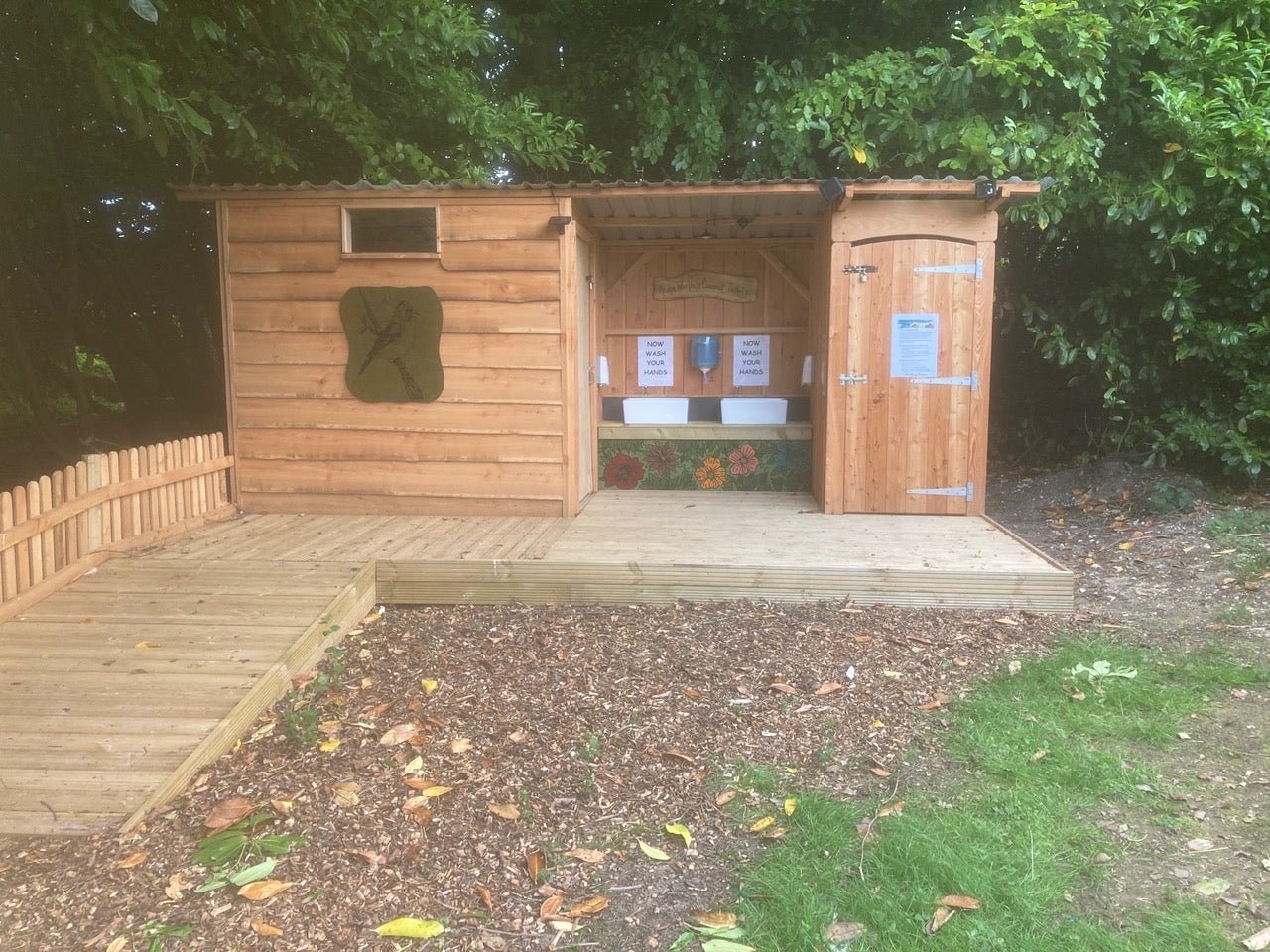 Wheelchair accessible compost toilet for allotment — handmade eco outdoor facility, Wales