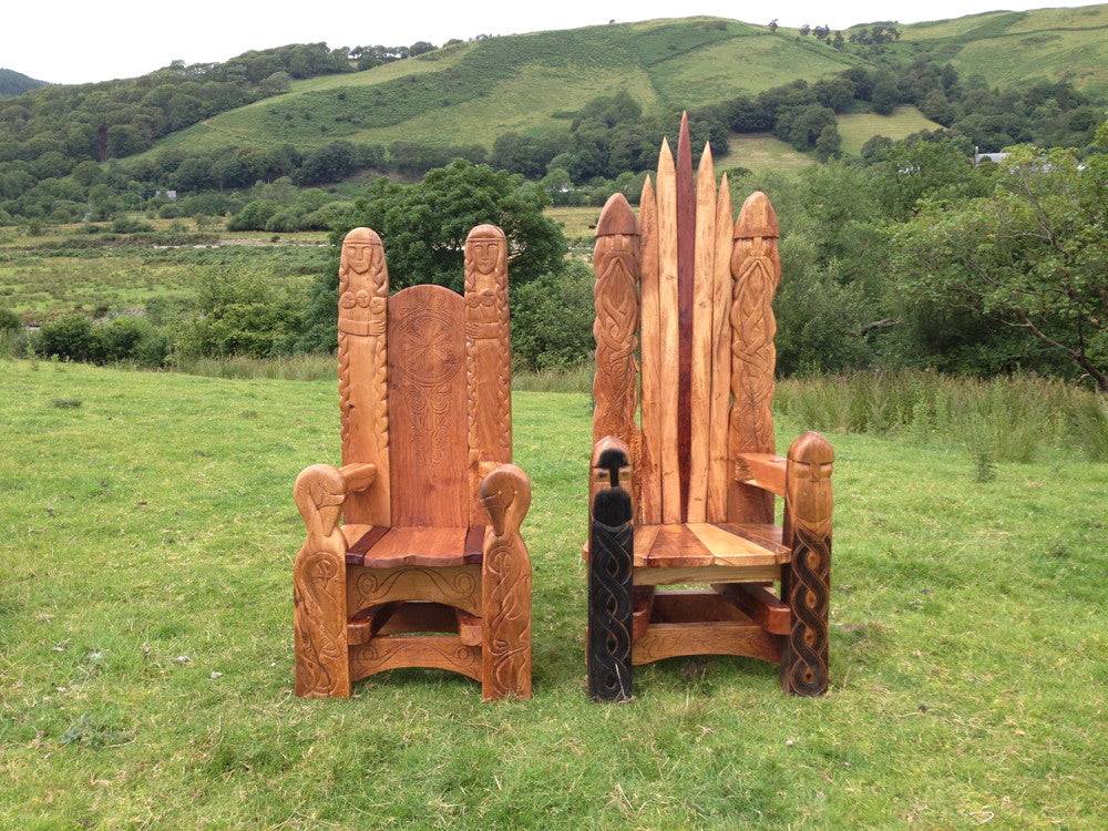 Handmade solid oak Viking Norse throne — bespoke carved statement chair, Wales