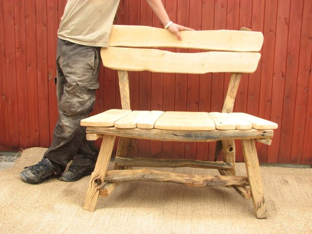 Handmade oak woodcutter's garden bench — bespoke outdoor wood seating, Wales