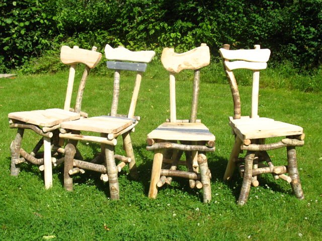 Woodland dining room chair with natural branch back — handmade in Mid Wales