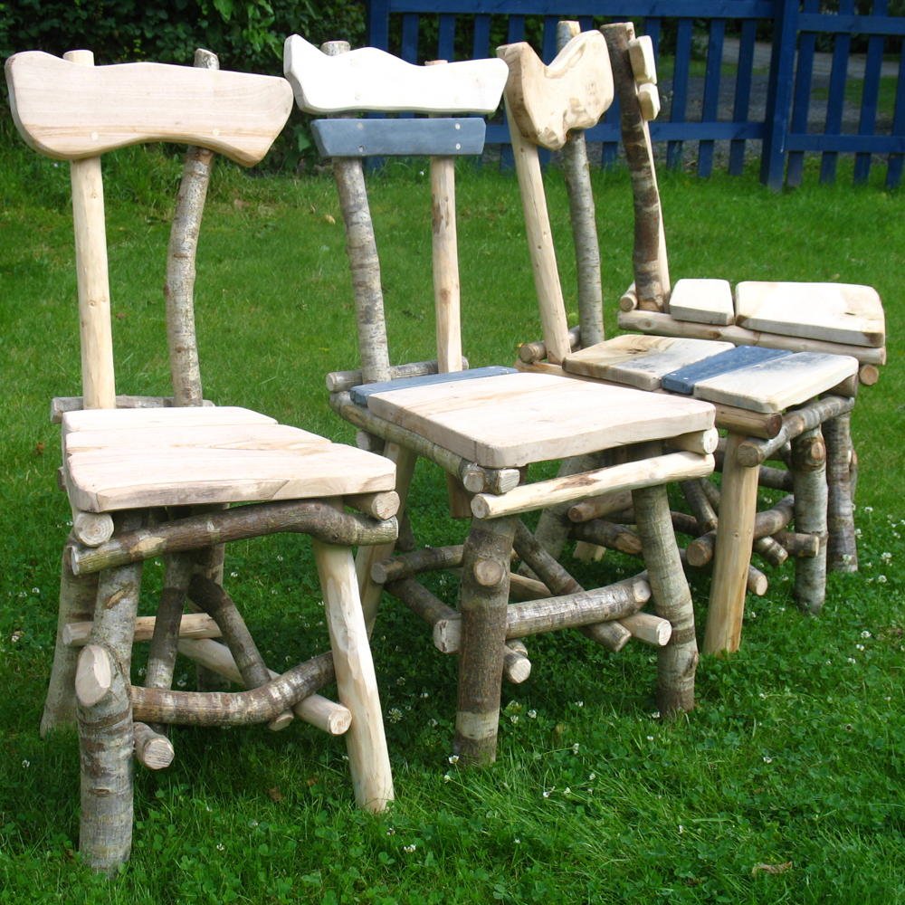 Natural hazel woodland dining chair — handcrafted rustic furniture, Mid Wales