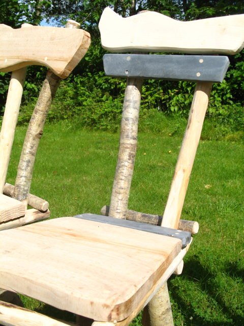 Hazel woodland dining chair with slate oak table — handmade furniture, Wales