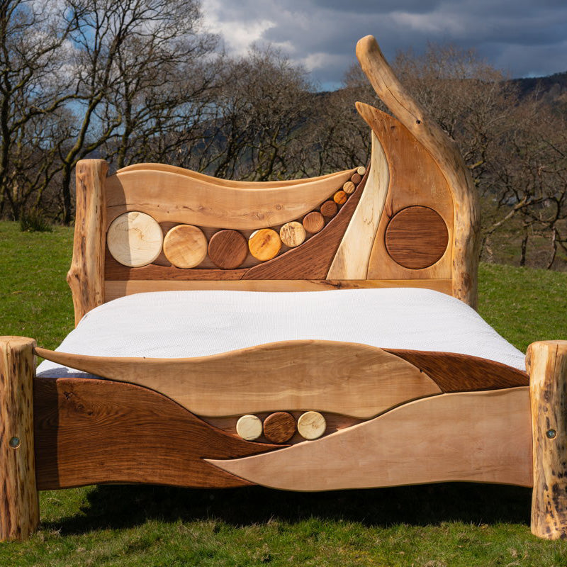 Eco-friendly driftwood bed with spalted Beech headboard