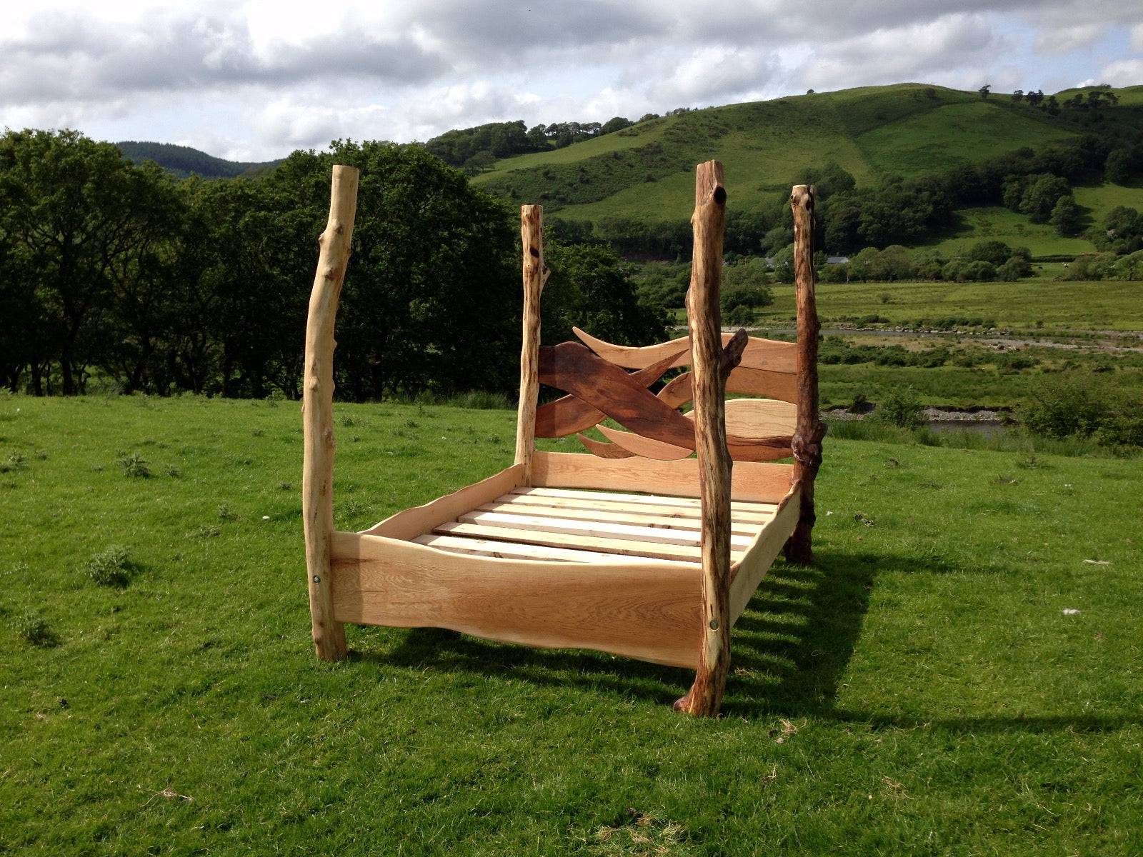 Eco-friendly four-poster bed made from salvaged wood