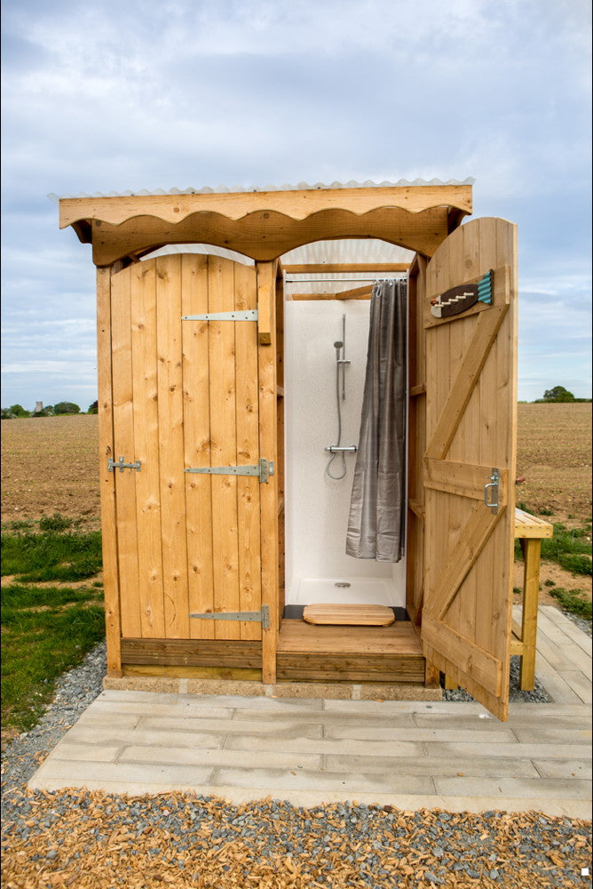 glamping shower in campsite