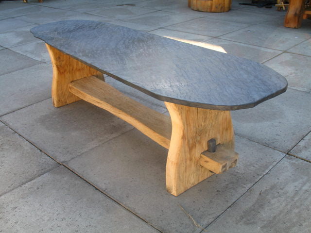 Sturdy oak and slate garden bench