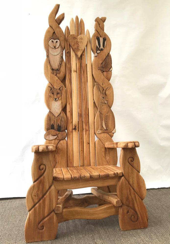 Woodland throne with intricate animal carvings